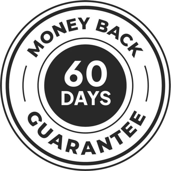 Sixty day money back guarantee seal from the brand