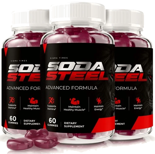 Three bottles of Soda Steel gummy supplement