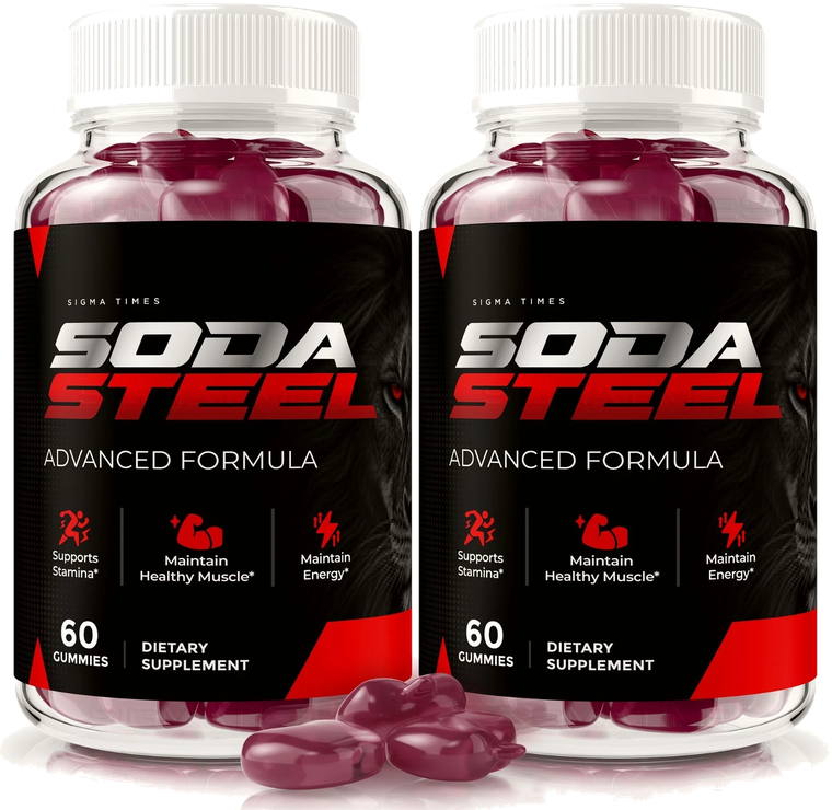 Two bottles of Soda Steel gummy supplement, 60 gummies each